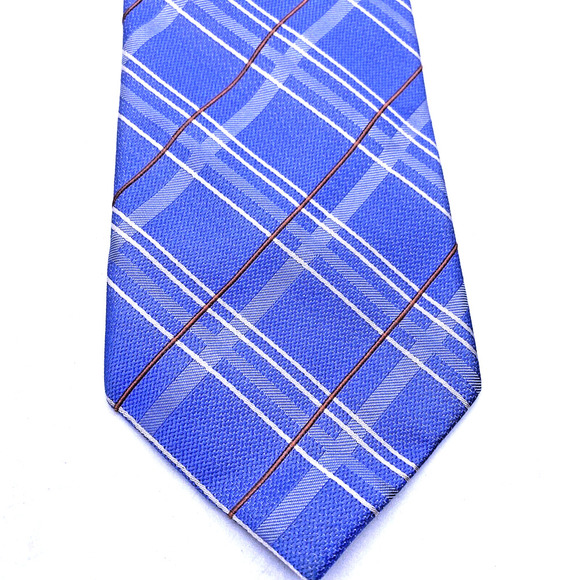 Van Heuse Necktie 100% Silk Tie Blue White Red Grid Check Plaid Pattern Career - Picture 1 of 7